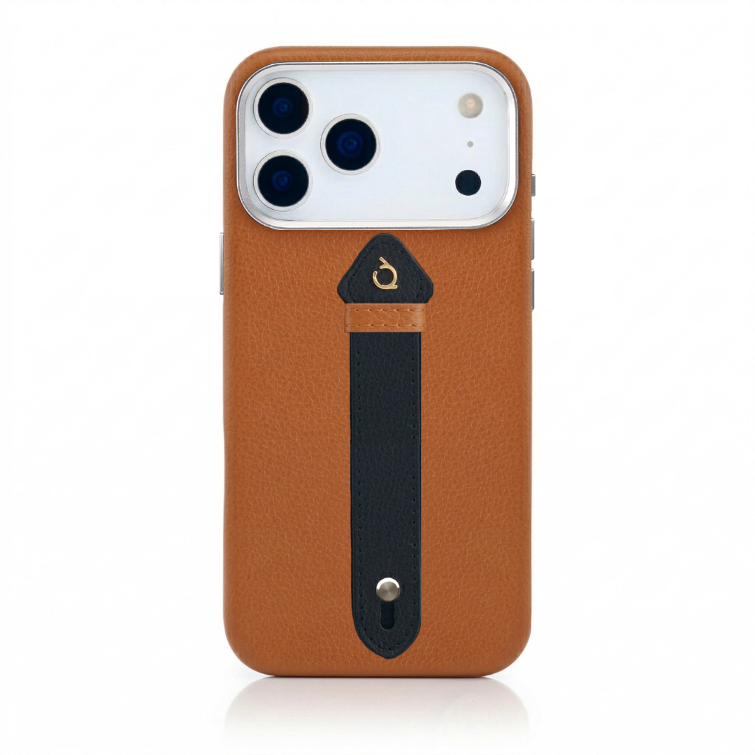 Tan Brown 17 Pro Max Center Strap Silver Case