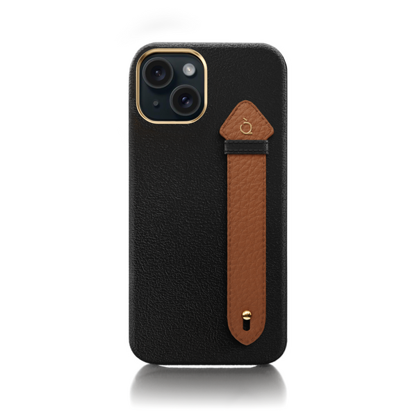 V2 iPhone 15 Side Strap case Camel Leather